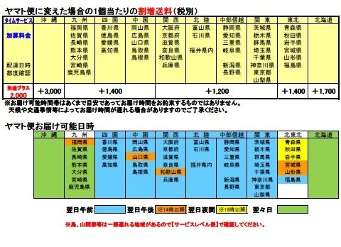 ヤマト運輸オプション料金表